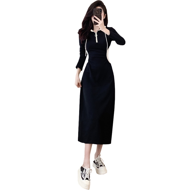 Đầm Đen Dài Qua Gối Tay Dài Có Mũ Trùm Đầu size s-3xl Thời Trang Mùa Thu 2023 Cho Nữ