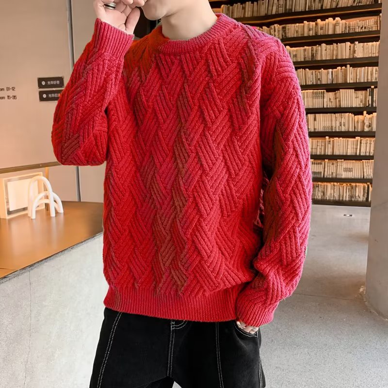 Fashion Áo Sweater Nam Sọc Cổ Tròn Nam Dáng Rộng Phối Rách Phong Cách Hàn Quốc Thời Trang Thu Đông Cho Cặp Đôi Áo Len Nam