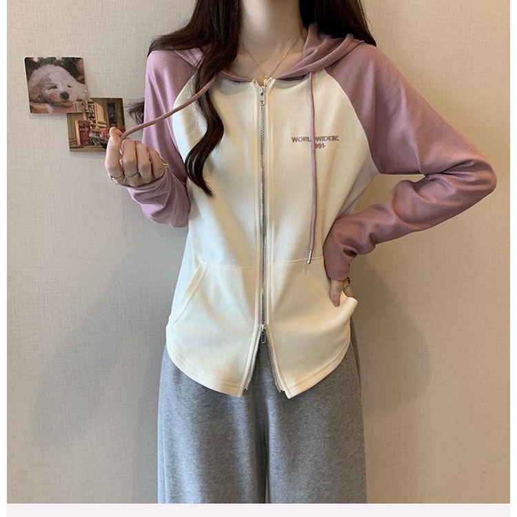 Ielgy Áo Khoác Tay Dài Dáng Rộng Có Khóa Kéo Đôi Màu Sắc Tương Phản Phong Cách Phương Tây Dành Cho Nữ