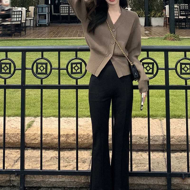 COZOK Áo cardigan Dệt Kim Tay Dài Cổ Chữ v Chiết Eo Phong Cách Thời Trang retro