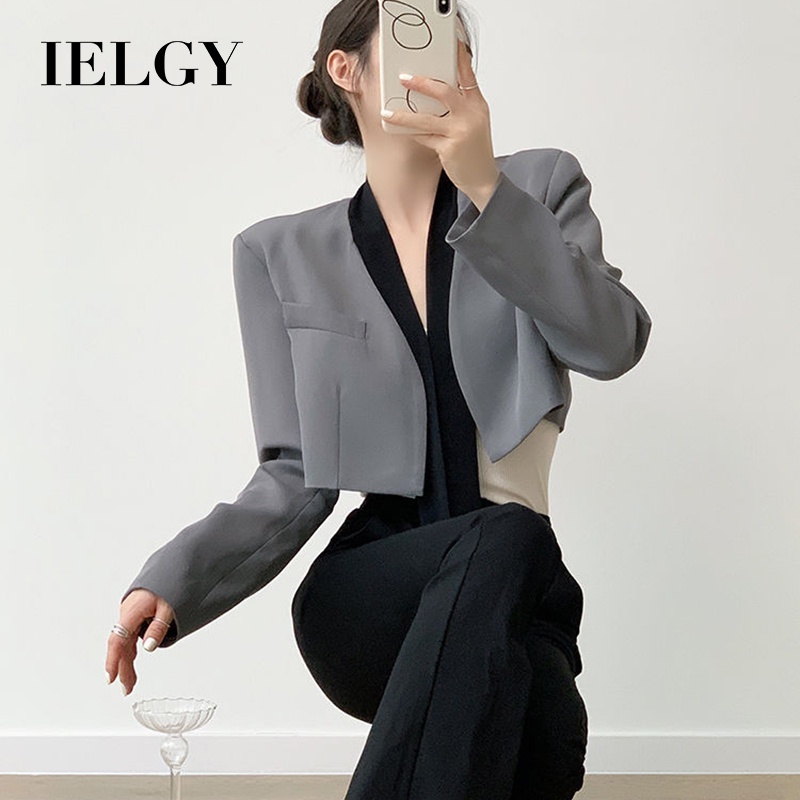 Ielgy Áo Khoác blazer Ngắn Phối Ruy Băng Phong Cách Hàn Quốc Cho Nữ