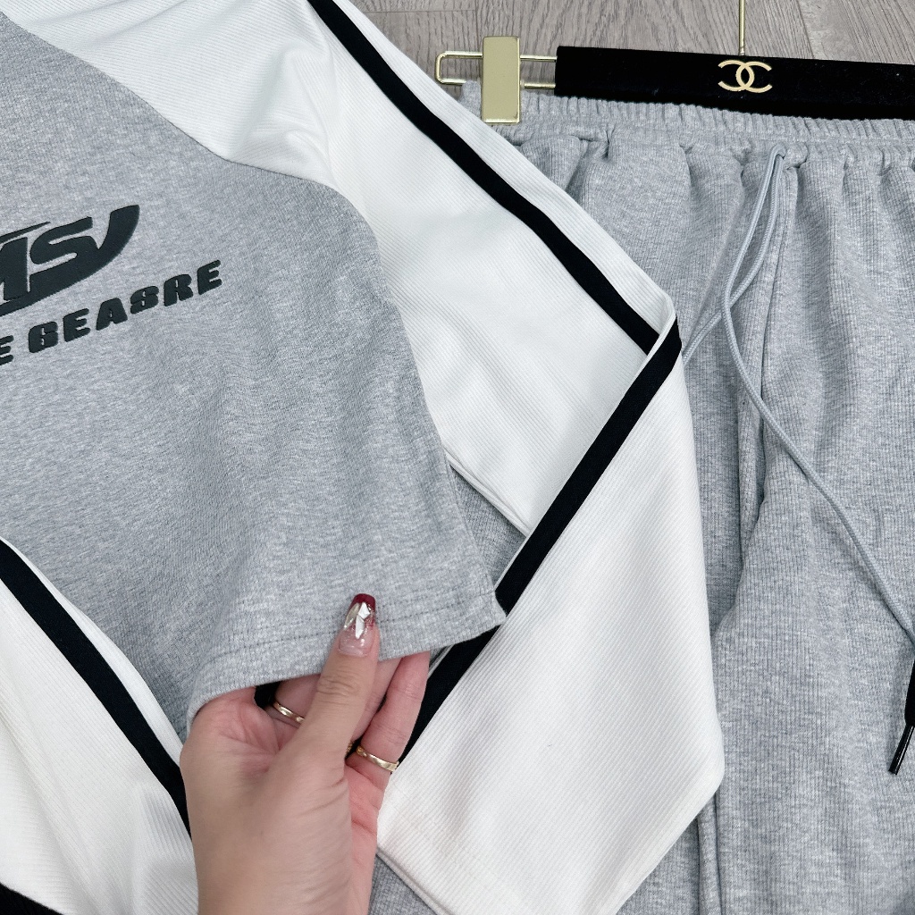 Set áo body phối tay sọc mix quần suông túi hộp siêu hot BN872CCC