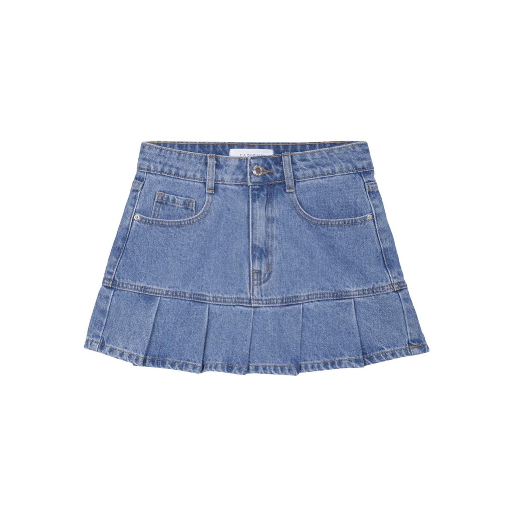 Pleated Denim Mini Skirt - Chân váy jean đuôi cá xếp ly