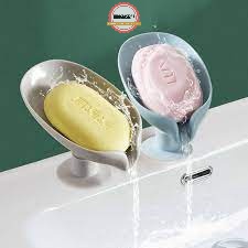 Khay đựng xà phòng thoát nước dọc chân đế hút chân không hình lá sen cho nhà tắm sang chảnh -joyhome_official