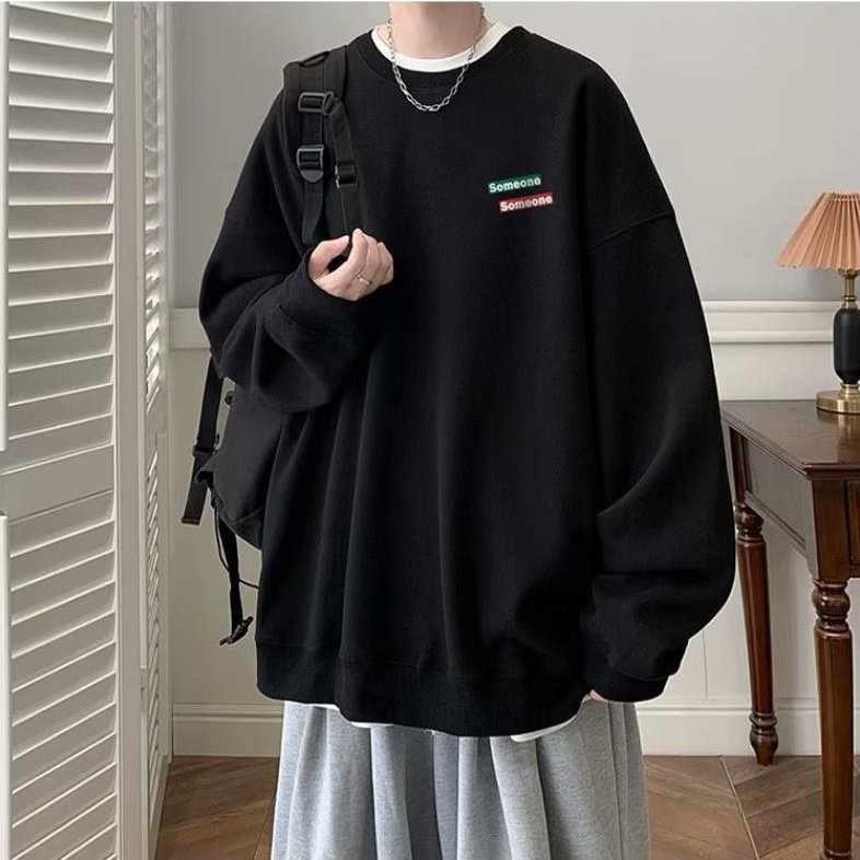 Áo sweater nam bigsize M-8XLÁo Sweater cotton Nhung Dày Dặn Cổ Tròn Tay Dài In Chữ Màu Cà Phê Thời Trang Mùa Thu Cho Nam