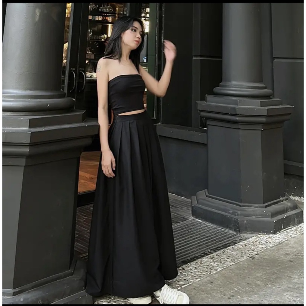 Chân Váy Xoè Xếp Ly Dáng Dài Có Túi Màu Đen Công Sở Trẻ Trung - V0818 Copines