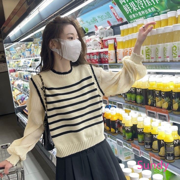 Áo sweater Dệt Kim Kẻ Sọc Kiểu Pháp Thời Trang Mùa Thu Cho Nữ