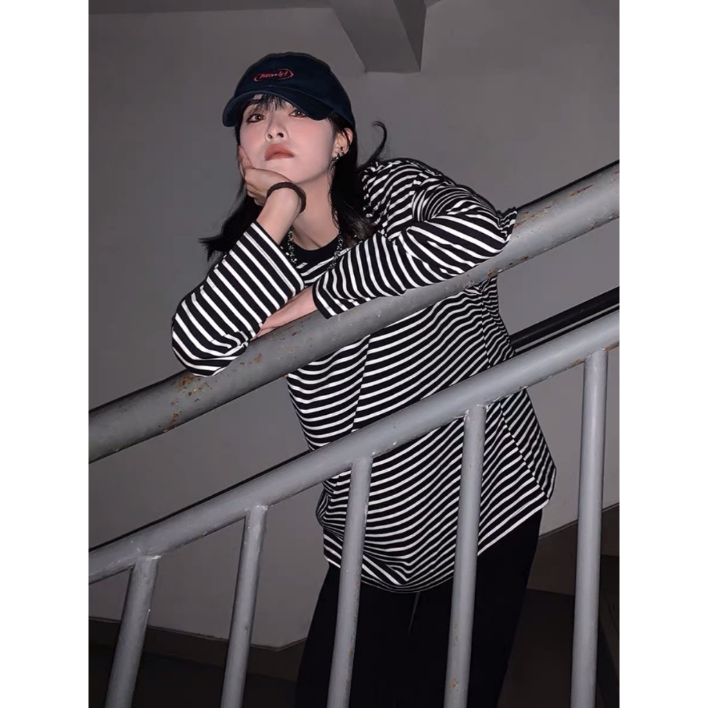 Áo thun dài tay kẻ ngang phối màu đơn giản cho nam và nữ thời trang thu đông EA091  Meme