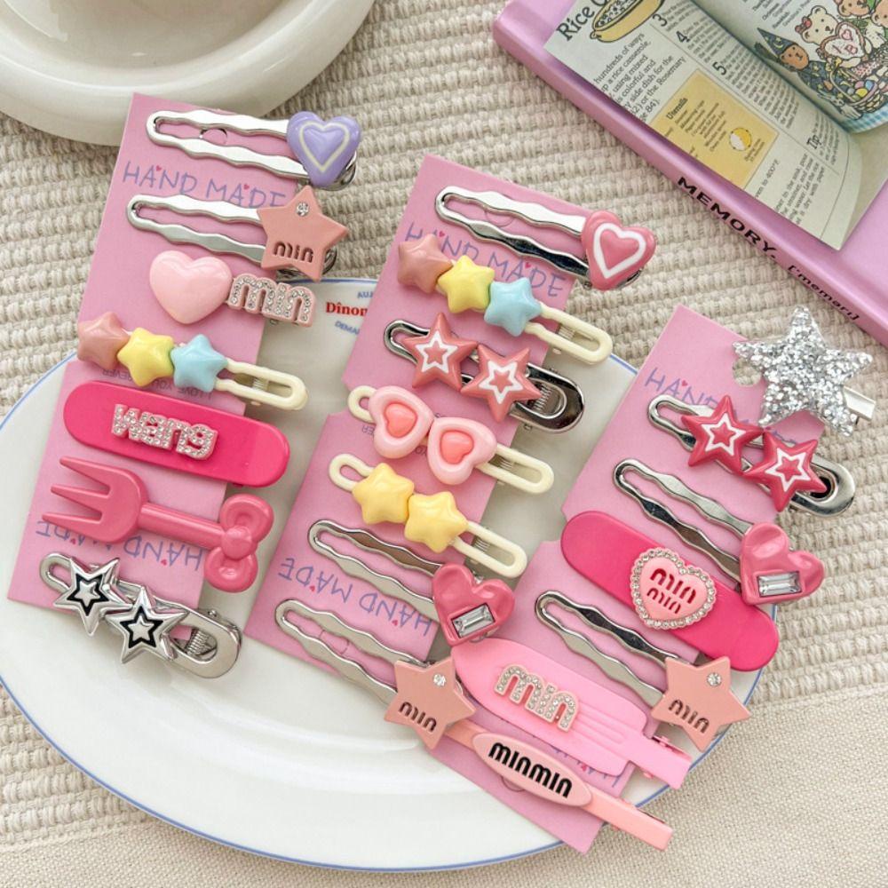 Oceanmap set 7 Kẹp Tóc Hình Ngôi Sao / Chữ Cái Đính Đá Bằng Kim Loại Màu Bạc Phong Cách Hàn Quốc Dễ Thương Cho Bé y2k