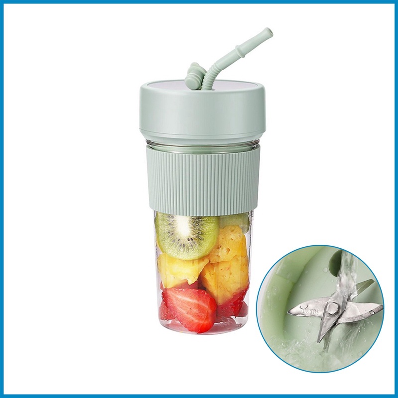Leifsuq Bình Lắc Pha Nước Ép Trái Cây mini Nhanh Chóng 350ml Thiết Kế Ống Hút