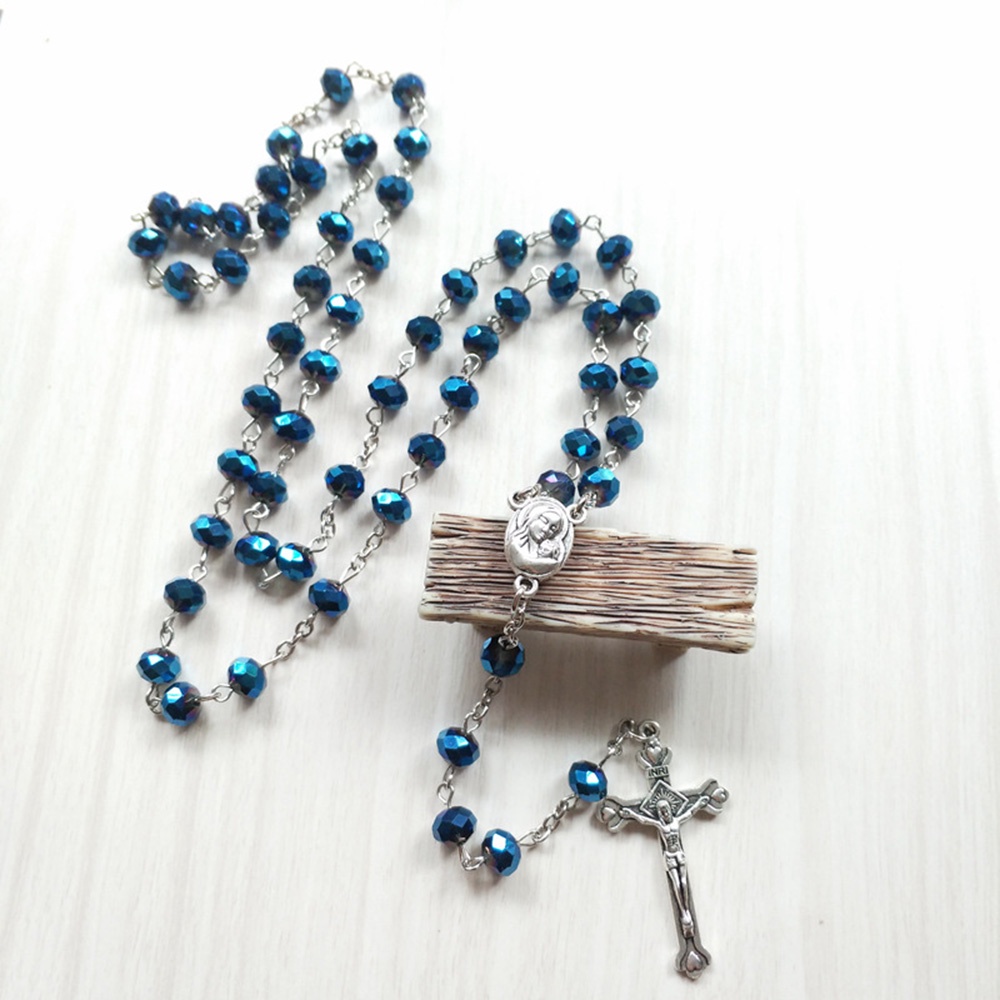 Bộ Vòng cổ + Vòng Tay Hạt Pha Lê Xanh Dương Hình Thánh Giá Cho Nữ charms