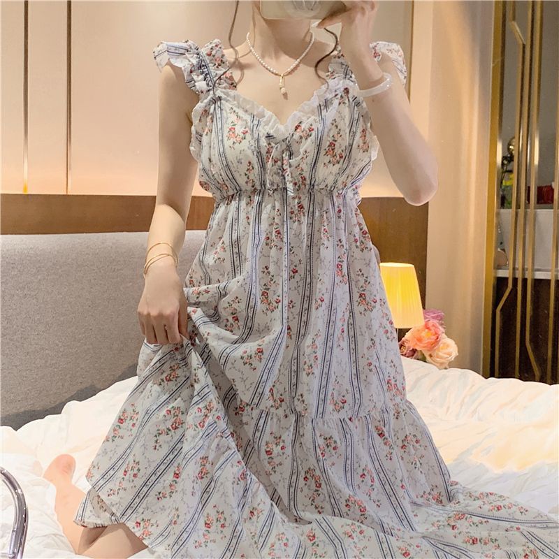 Đầm Ngủ Hai Dây Dáng Dài Phong Cách Công Chúa Dễ Thương Ngọt Ngào Thời Trang Mùa Hè Cho Nữ