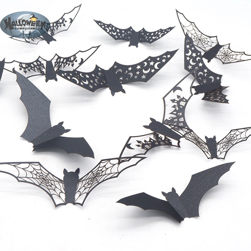 Set 12 / 24 / 36 sticker Dán Tường Hình Dơi 3d Trang Trí halloween