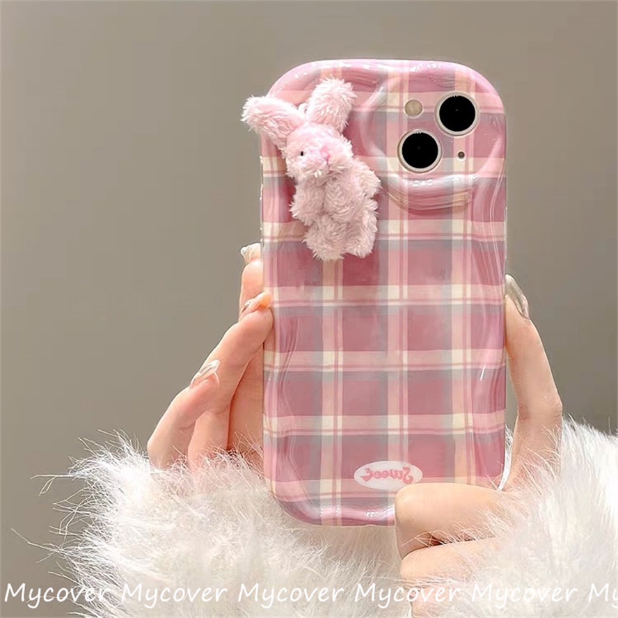 Ôp Điện Thoại Silicon Dẻo Hình Thỏ Bông Màu Hồng + Nhãn Dán diy Cho iphone 11 12 13 14 15pro max x xr xs 8 7 6 plus se 2020 Ốp