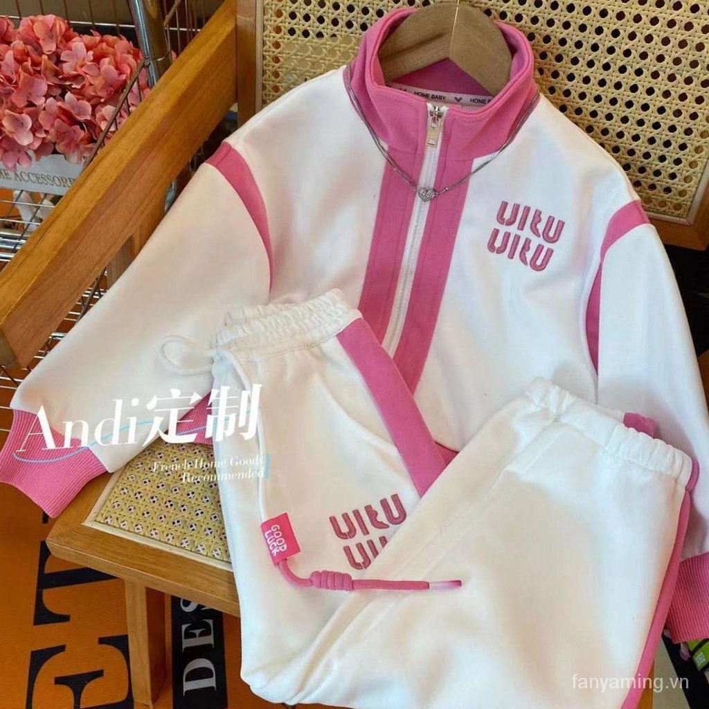 Set Đồ Thể Thao Hai Món Có Khóa Kéo Màu Tương Phản Thời Trang Mùa Thu Phong Cách Hàn Quốc Cho Bé Gái nywg