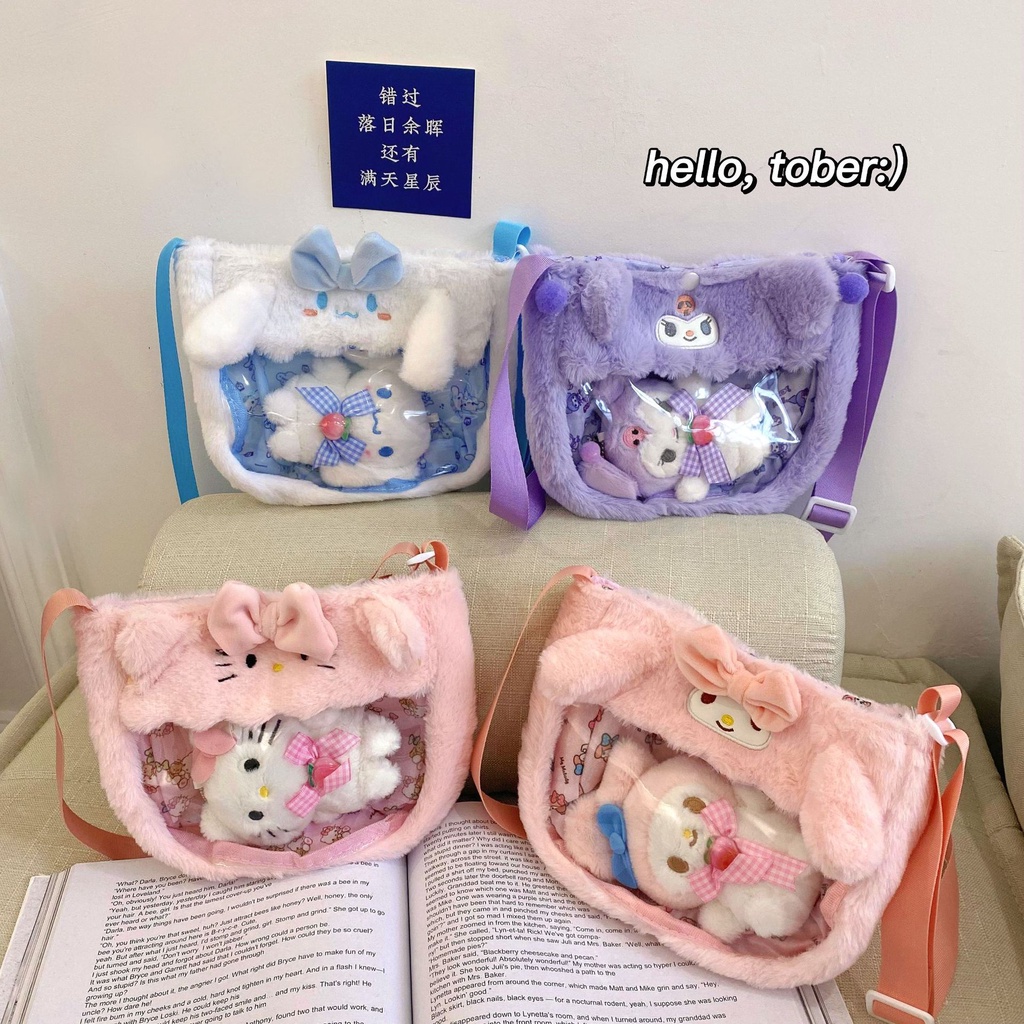 Sanrio Túi Đeo Chéo Hình kuromi cinnamoroll my melody hello kitty Bằng Lông Nhung Dễ Thương Xinh Xắn