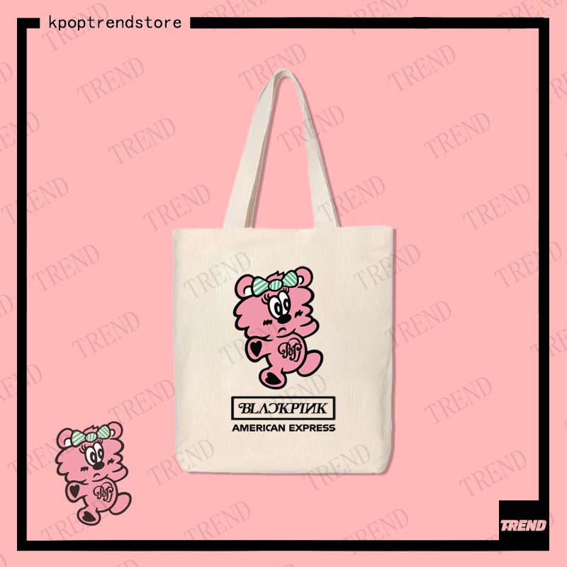 Túi Xách Vải canvas Cỡ Lớn In Họa Tiết Hoạt Hình blackpink x verdy Thời Trang Cho Nữ