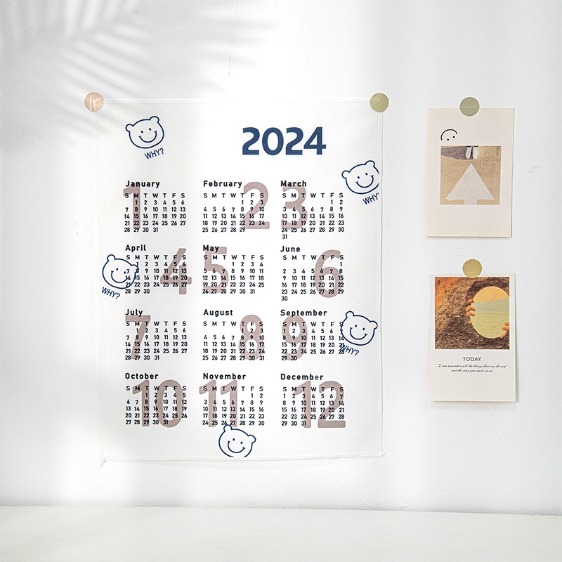Lịch Treo Tường Năm Mới 2024 Bằng Vải Họa Tiết Gấu Hoạt Hình Dễ Thương Bắt Mắt