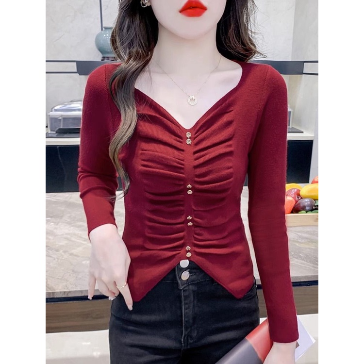 Áo Thun Dệt Kim Tay Dài Dáng Ôm Phong Cách Hàn Quốc Thời Trang Mùa Thu Cho Nữ 2