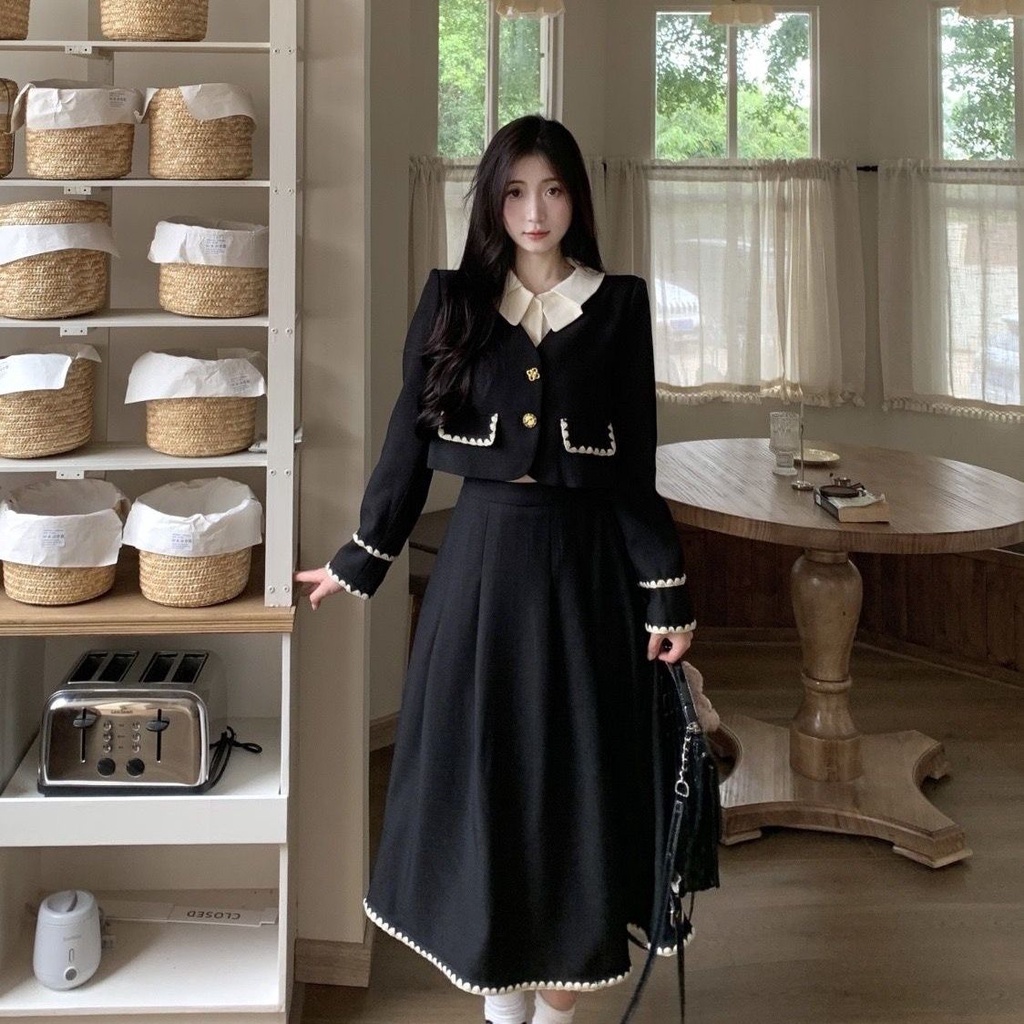 Bộ Áo + Chân Váy Phong Cách retro Mùa Thu Dành Cho Nữ Size s-2xl