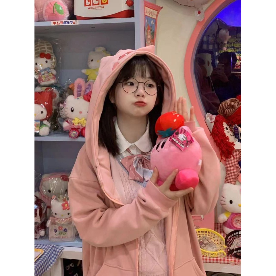 Áo Hoodie Nhung Dày Dặn Dáng Rộng Thêu Hình Chú Heo Dễ Thương Thời Trang Thu Đông Cho Nữ