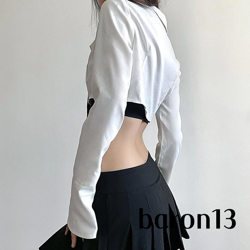 Áo Sơ Mi Crop TopTay Dài Ôm Dáng Cổ Bẻ Cài Khuy Thắt Nơ Phong Cách-xo8k