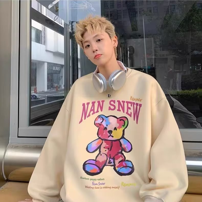 Áo sweater nam bigsize M-8XLÁo Sweater cotton Nhung Dày Tay Dài Cổ Tròn In Hình Gấu graffiti Mỹ Thời Trang Mùa Thu Cho Nam