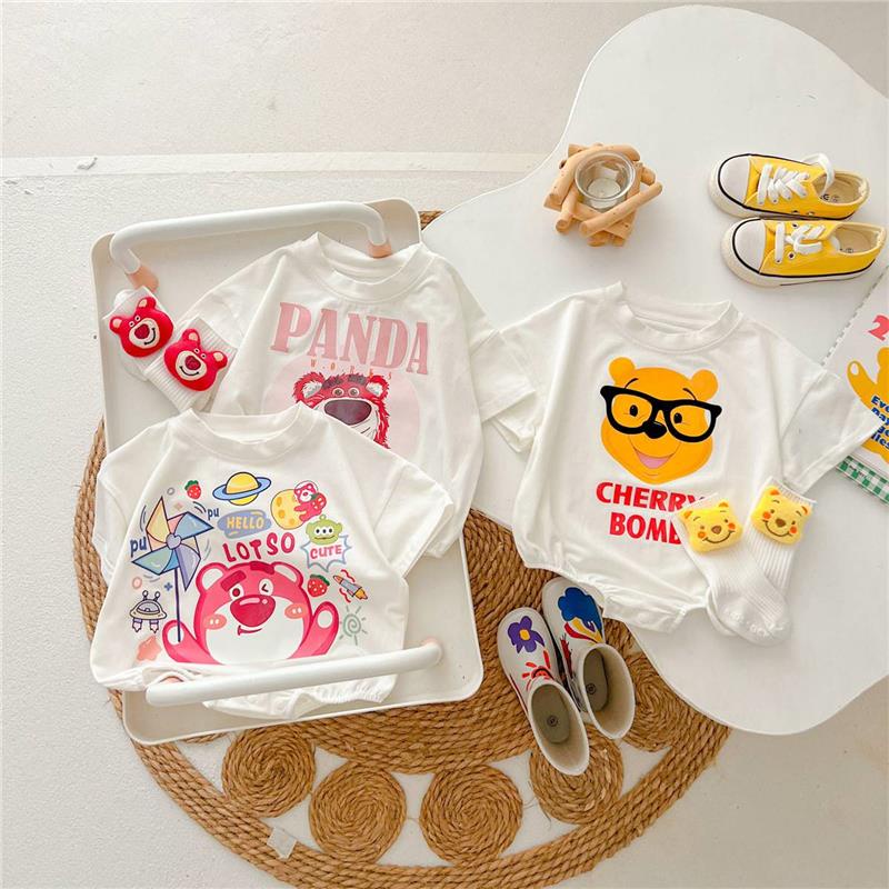 Áo Liền Quần Tam Giác Tay Ngắn Bằng Vải cotton In Họa Tiết Gấu Hoạt Hình Dễ Thương Thời Trang Mùa Hè Cho Bé Trai Và Gái Sơ Sinh Lớp 0-2