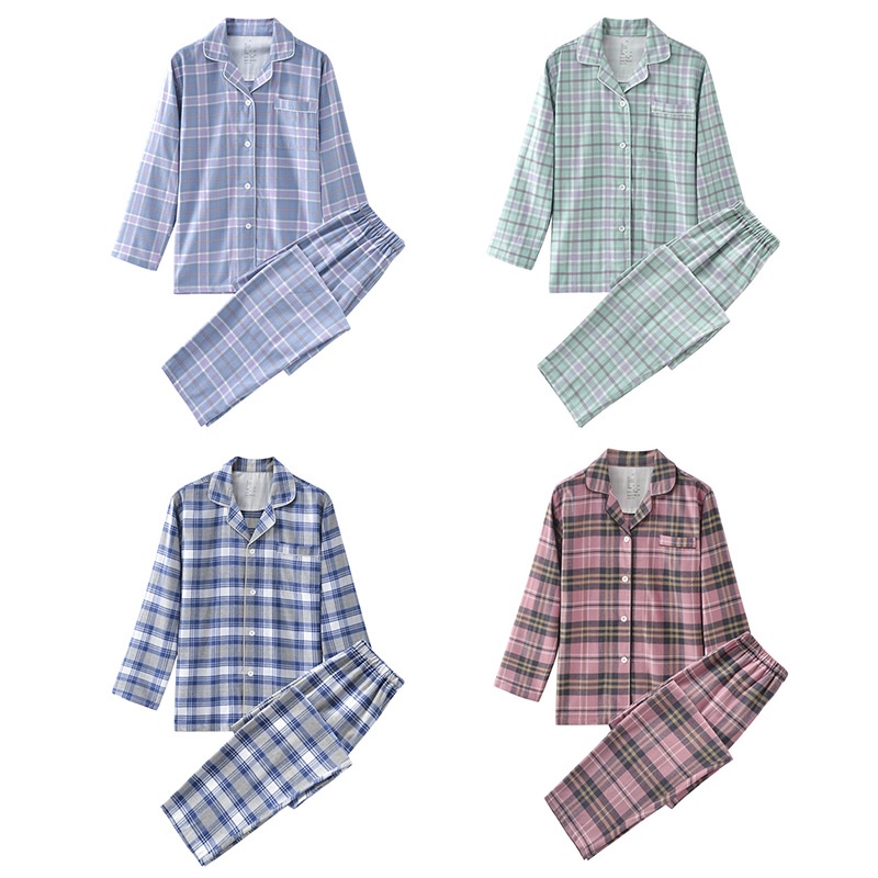 Sản Phẩm Tốt Bộ Đồ Ngủ cotton flannel Dày Màu Sắc Phong Cách Nhật Bản muji Cho Cặp Đôi Mùa Thu Đông