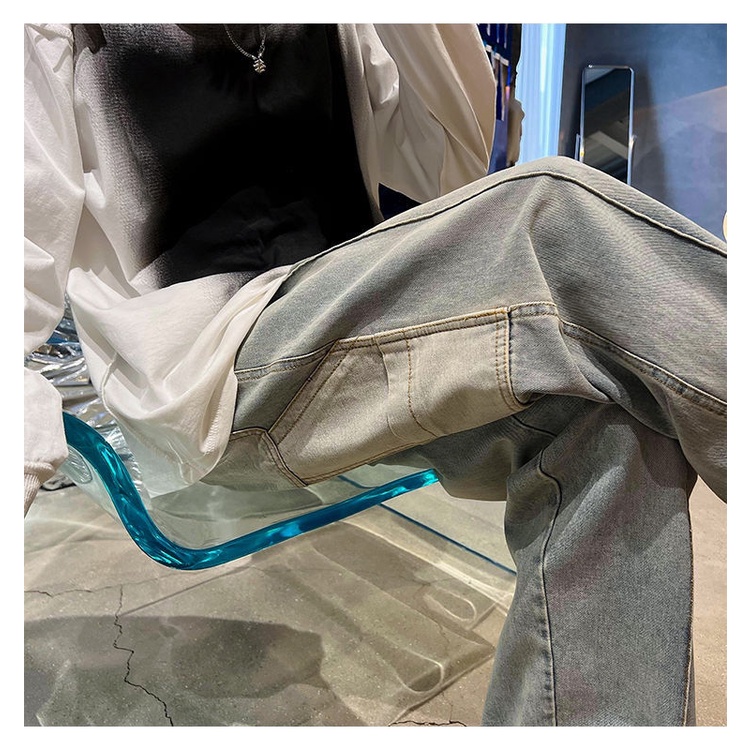 Quần Jean Dài Dáng Rộng Phối Túi Dây Rút Thời Trang Mùa Xuân Hàn Quốc Dành Cho Nam