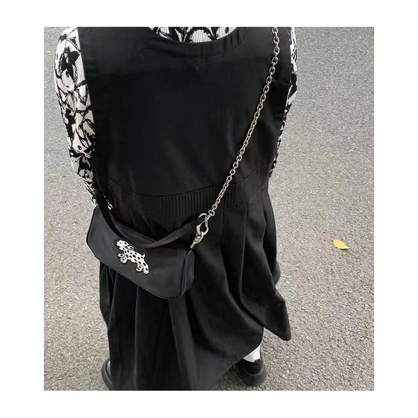 Túi Xách Da Pu Màu Đen Phối Dây Xích Độc Đáo Thời Trang Cho Nữ