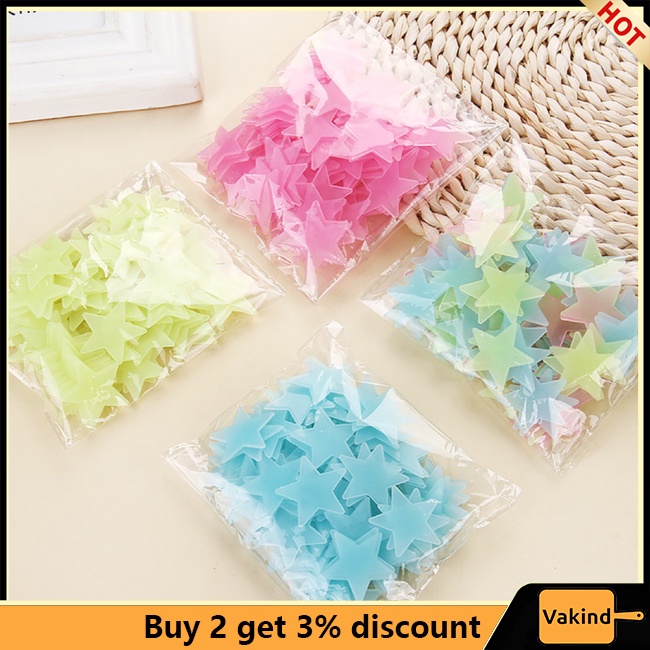 Vakind Miếng Dán Tường Hình Ngôi Sao Dạ Quang 3cm / 4.6cm / 3.8cm
