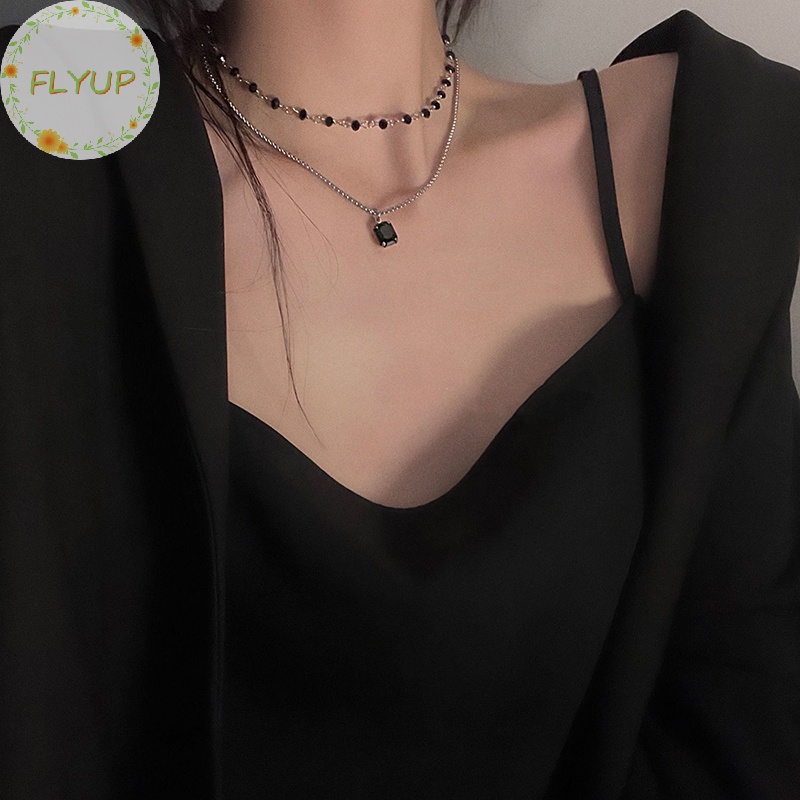 Flyup Vòng Cổ choker Hạt Hai Lớp Màu Đen Hình Học Làm Quà Tặng Cho Bạn Bè vn