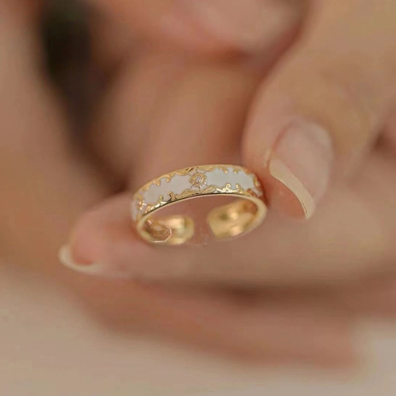 Temperament Enamel Ring Girls' New Pattern Peacock Green Zircon Small Design Sense Light Luxury Ins Fashion Art Index Finger Ring Fashion