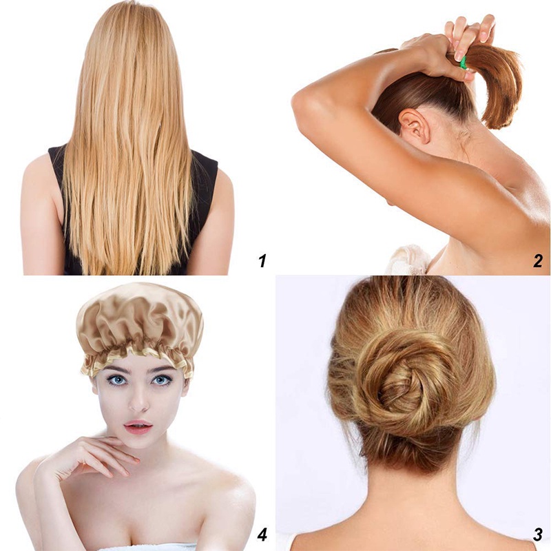 Mũ trùm đầu khi tắm chất liệu PE màu trơn chống nước tiện dụng, Mũ trùm tóc 2 lớp cao cấp chống ướt - HSU