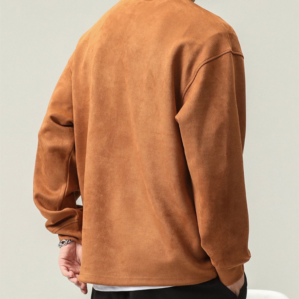 Áo sweater da lộn cổ tròn dáng rộng thời trang thu đông dành cho nam giới