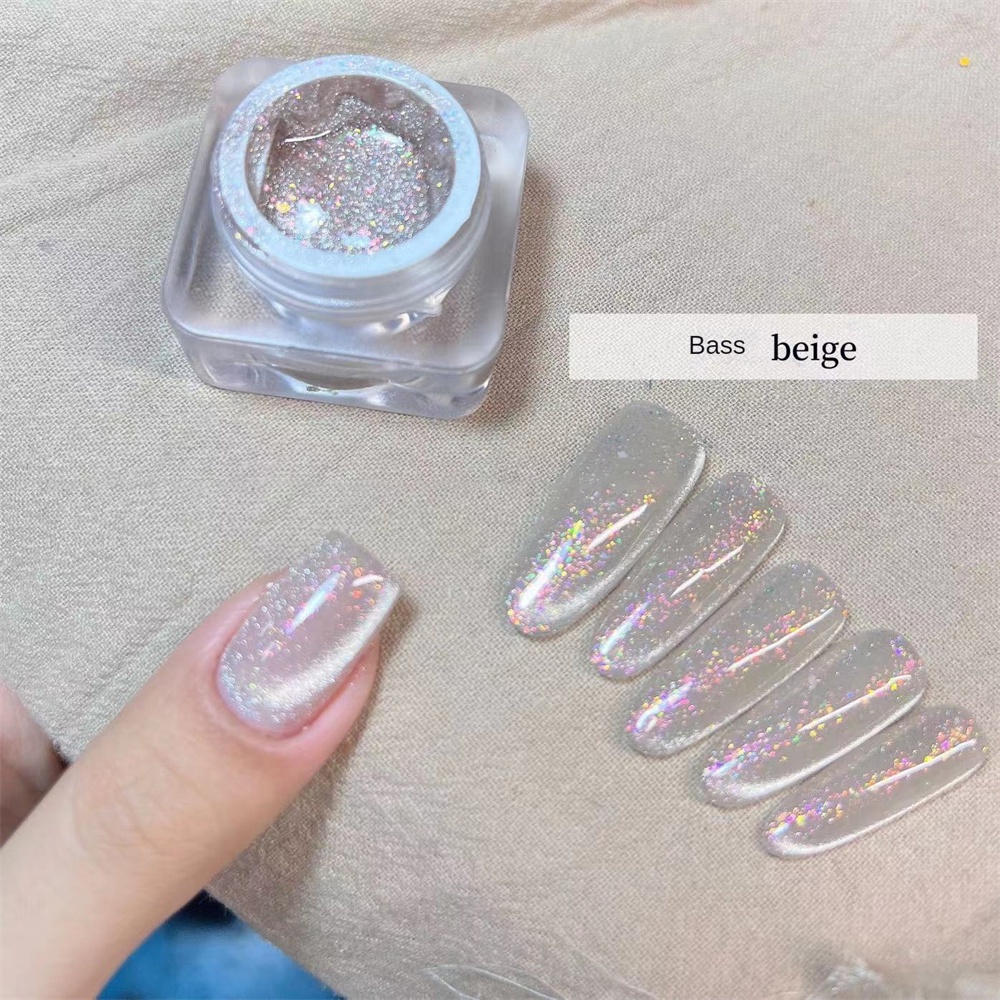 ♕ Xeijayi Cat's Eye Nail Polish Gel Base Màu be Đơn sắc Fine Glitter Shiny Super Flash Đóng hộp Trị liệu bằng ánh sáng Keo dán móng nghệ thuật cho cửa hàng làm móng 6g NỘI THẤT
