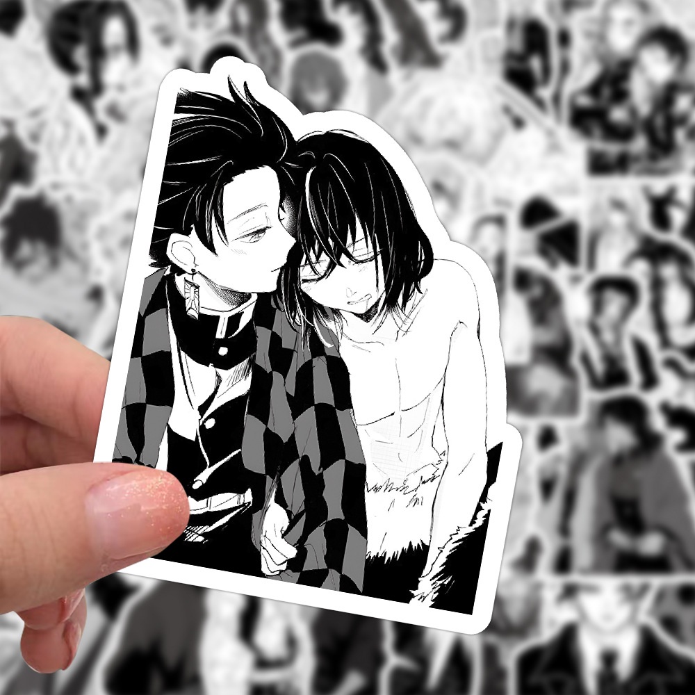 60 Miếng Dán Bút Chì Vẽ anime demon slayer kimetsu no yaiba Màu Trắng Đen