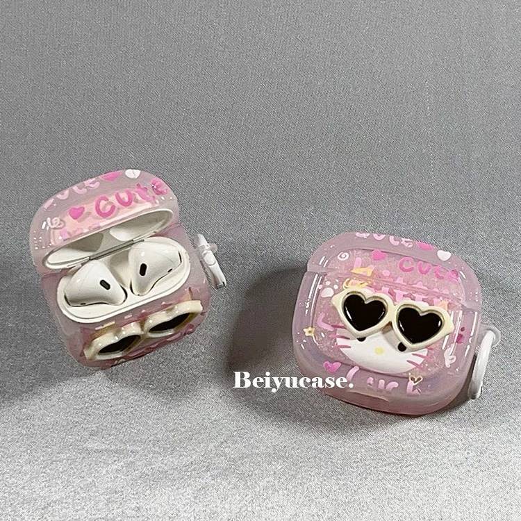 Vỏ bảo vệ hộp sạc tai nghe hình mèo kitty đeo kính mát cho Airpods1 / 2 / 3 / pro2