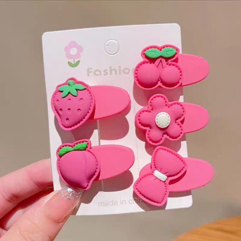 Set 5 Kẹp Tóc Họa Tiết Trái Dâu Hoạt Hình Dễ Thương Cho Bé Gái