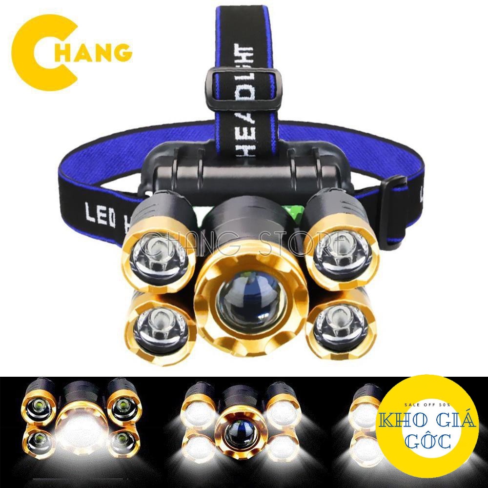 Đèn Pin Đội Đầu 5 Bóng Siêu Sáng Chống Nước Kèm Sạc