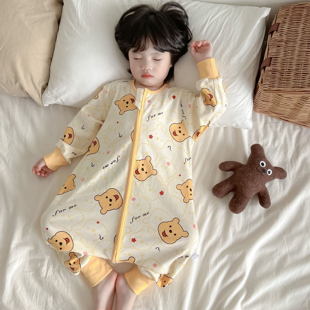 Túi Ngủ Tay Dài Có Khóa Kéo Chống Đá Họa Tiết Hoạt Hình Thời Trang Thu Đông Cho Bé