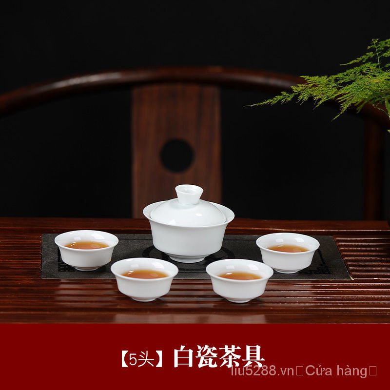 Bộ Ấm Trà kung fu Bằng Sứ Trắng Xanh Cao Cấp 5 Món
