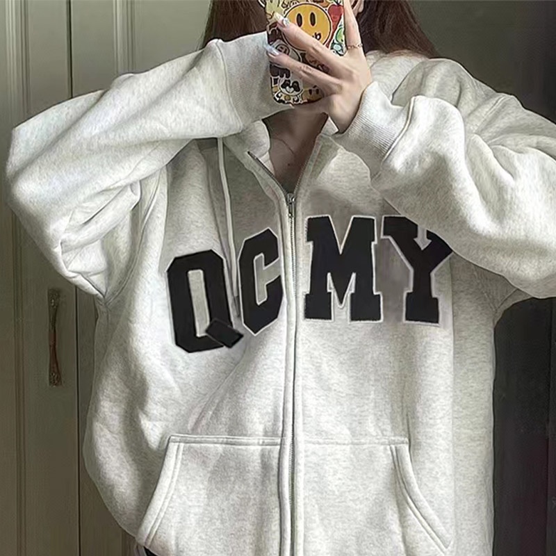 Pinxiang Áo Khoác Hoodie Nỉ oversize Phong Cách retro Mỹ Đẹp Mắt Dành Cho Cặp Đôi