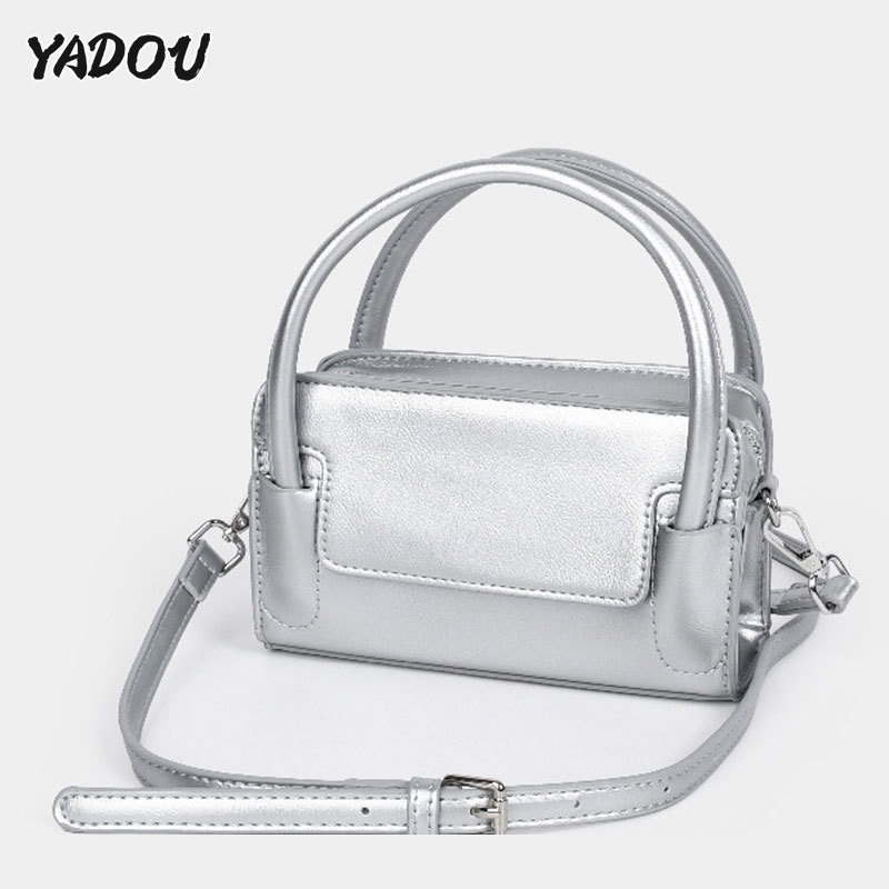 YADOU Túi Đeo Chéo Da pu Hình Vuông Cỡ Nhỏ Màu Bạc Phong Cách Hàn Quốc Thời Trang Cho Nữ