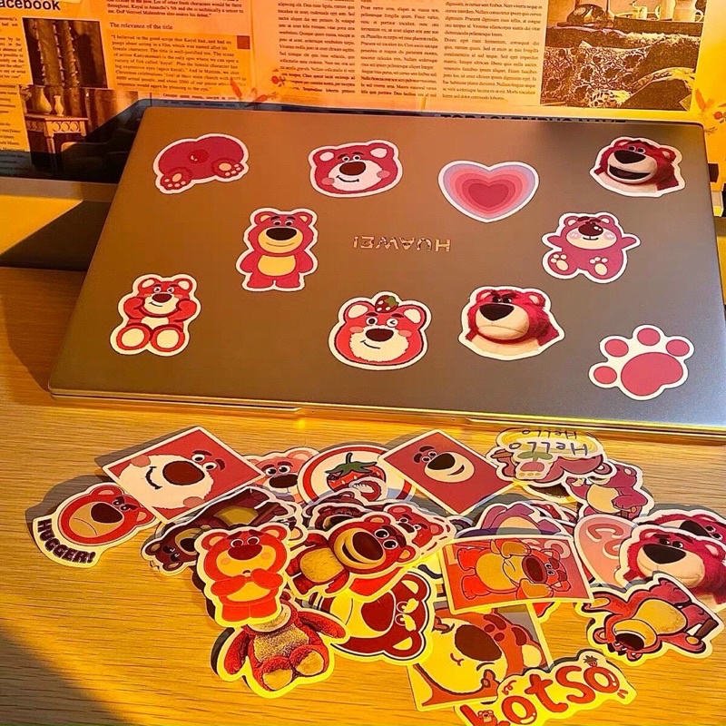 PVN61318 Combo 50 miếng Sticker Gấu Dâu LOTSO Hồng Siêu Dễ Thương