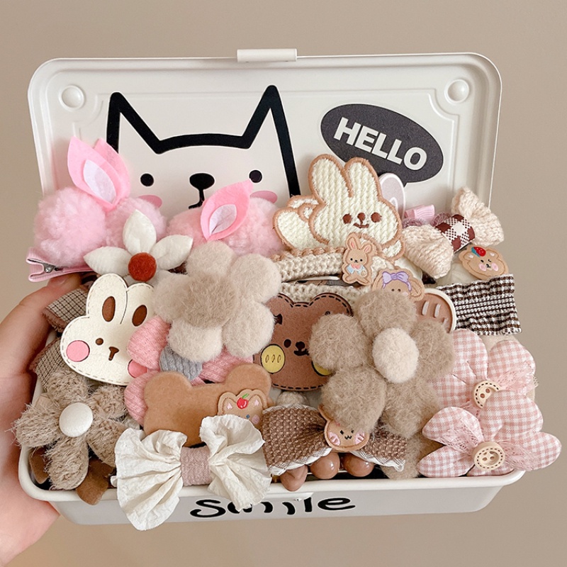 Set 10 Kẹp Tóc Nơ Màu Cà Phê Sữa Gấu Thỏ Dễ Thương Phong Cách Hàn Quốc Cho Bé Gái