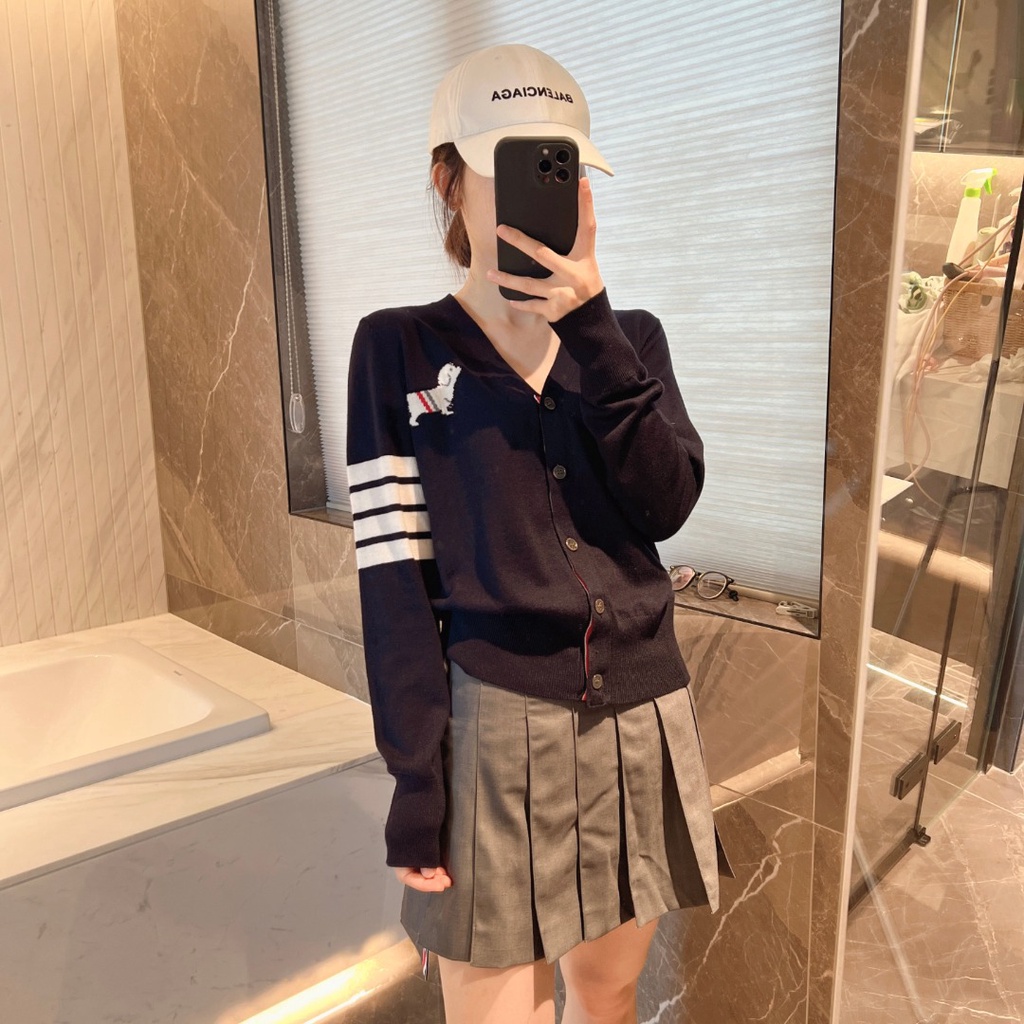 Tom Brown spring and autumn fashion embroidered dog V-neck long-sleeved cardigan jacket