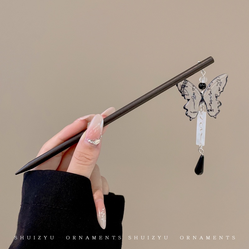 Đen Trâm Cài Tóc Hình Bướm Bằng Gỗ Đàn Hương Phong Cách Trung Hoa Cổ Điển Cao Cấp Cho Nữ