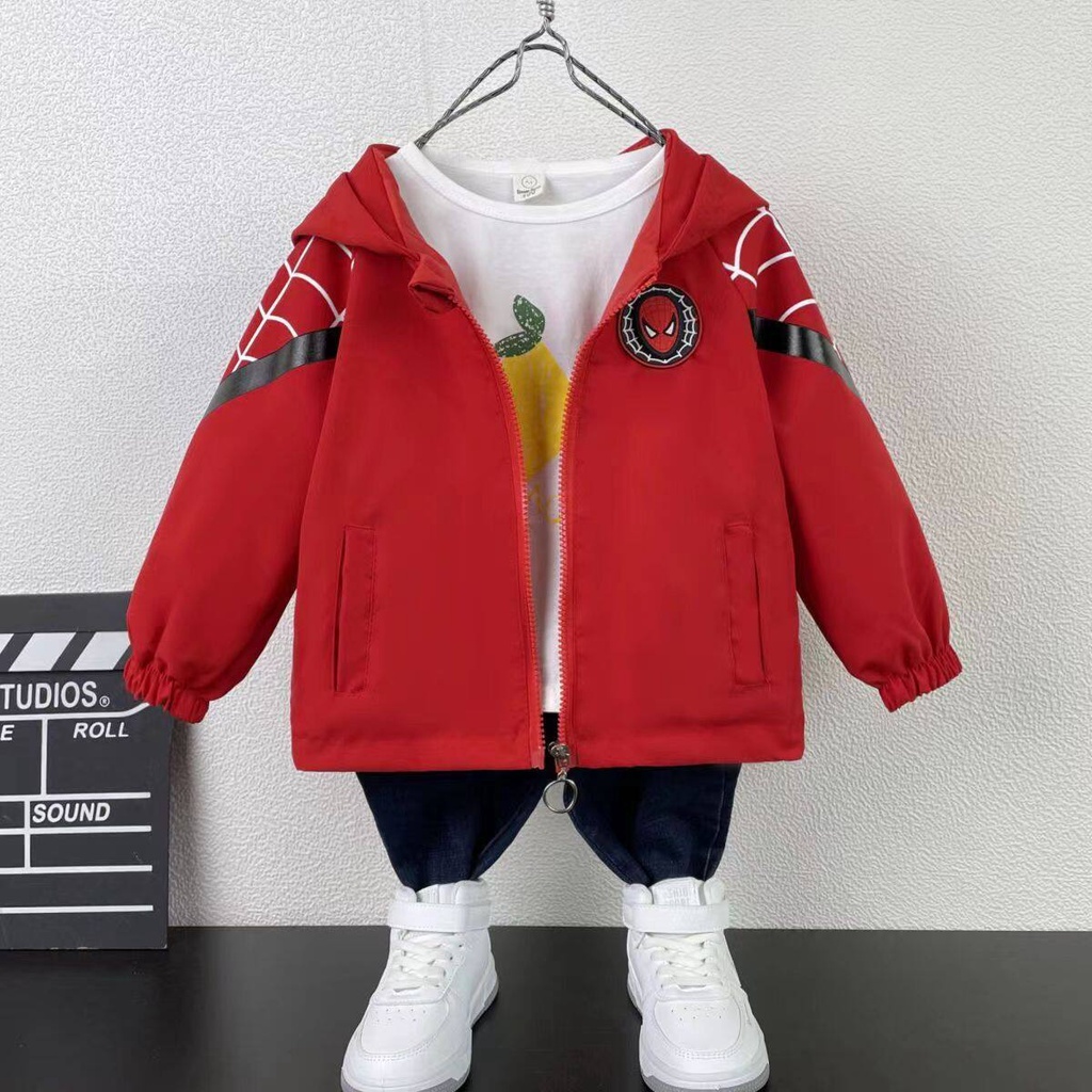 Áo Khoác hoodie Có Khóa Kéo In Hình spiderman / automan Hoạt Hình Đáng Yêu Cho Bé Trai 80-130 Tuổi